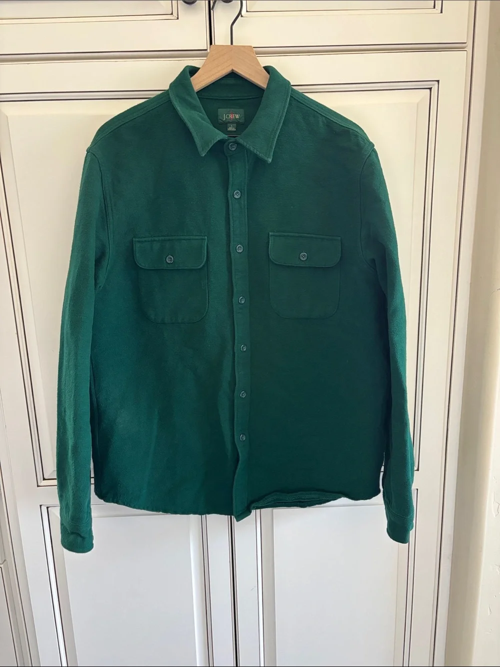 J Crew Heavyweight Chamois Flannel Work Green Button Shirt Soft Cotton Men Large
